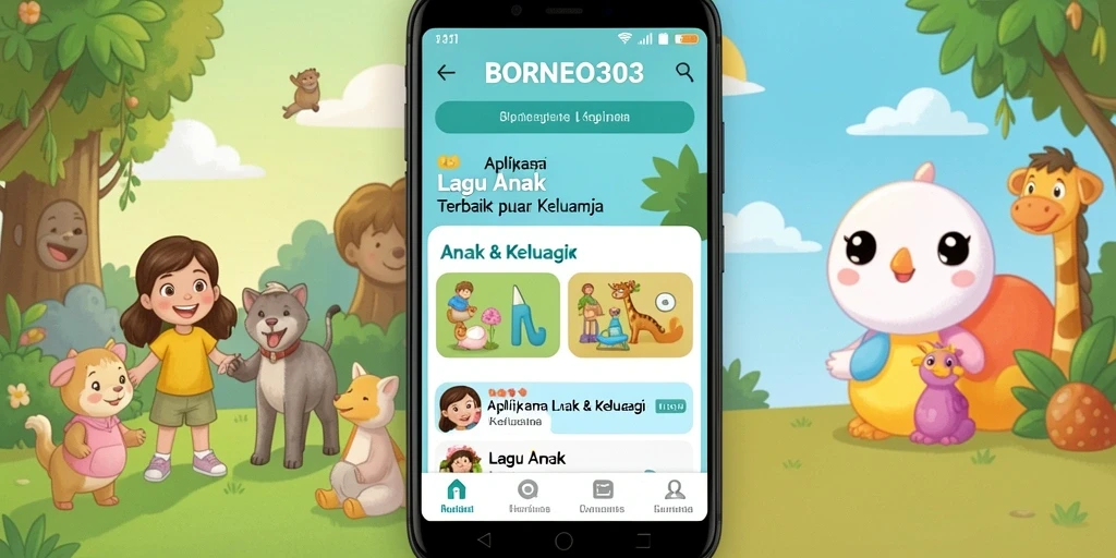 Antarmuka aplikasi BORNEO303 dengan berbagai lagu anak.