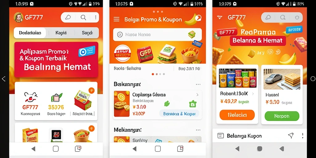 Antarmuka GF777 menampilkan berbagai kupon dan penawaran menarik.