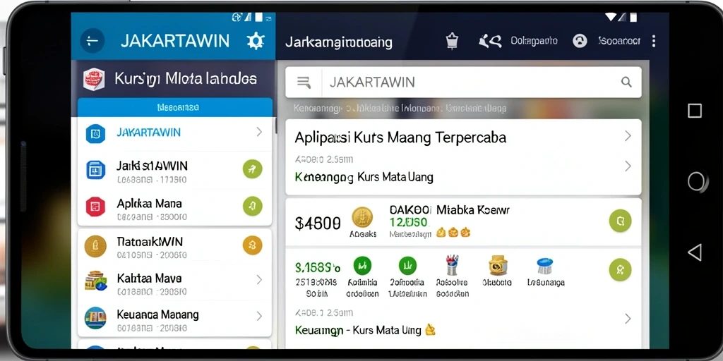Screenshot antarmuka aplikasi JAKARTAWIN yang menunjukkan fungsi Kurs Mata Uang.