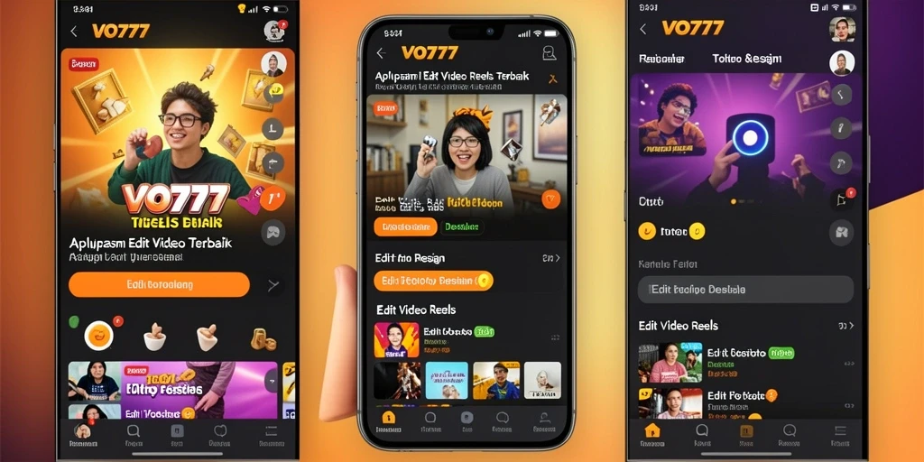 Tampilan antarmuka aplikasi VO777 saat mengedit video reels.